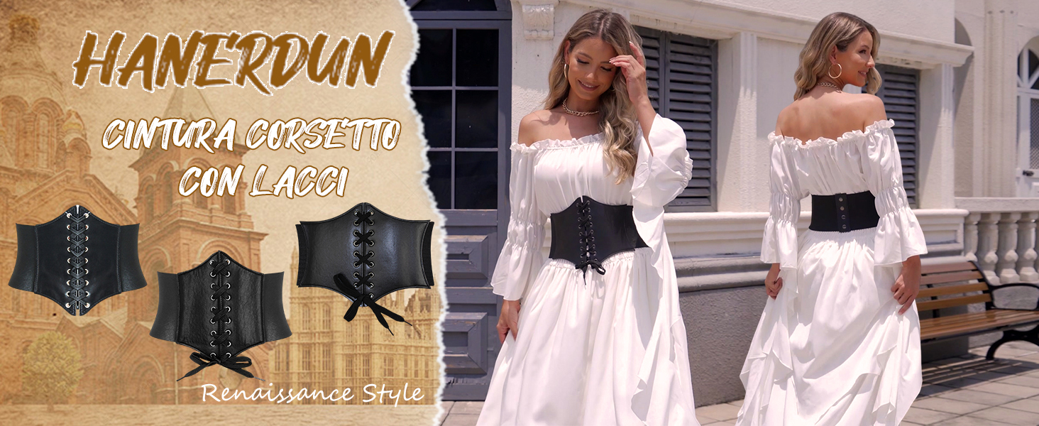 Nuovo corsetto punk nero cintura larga in pelle