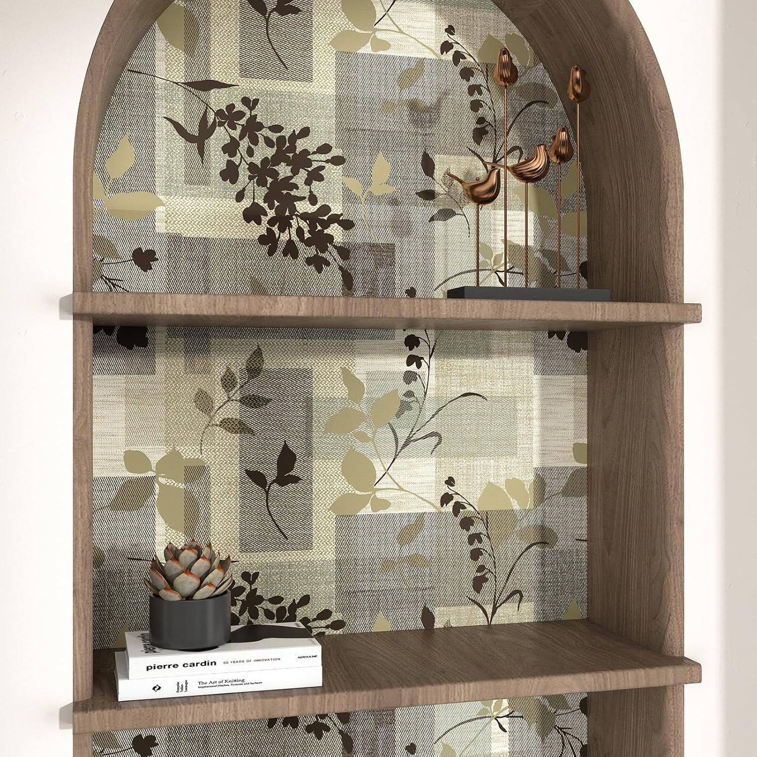 Wallercity Brown Leaves Peel and Stick Wallpaper Botanical Vintage Wallpaper Boho Floral Contact Paper for Cabinets and Drawers Waterproof Self Adhesive Vinyl Wall Paper for Shelf Liner 17.5x118 Inch