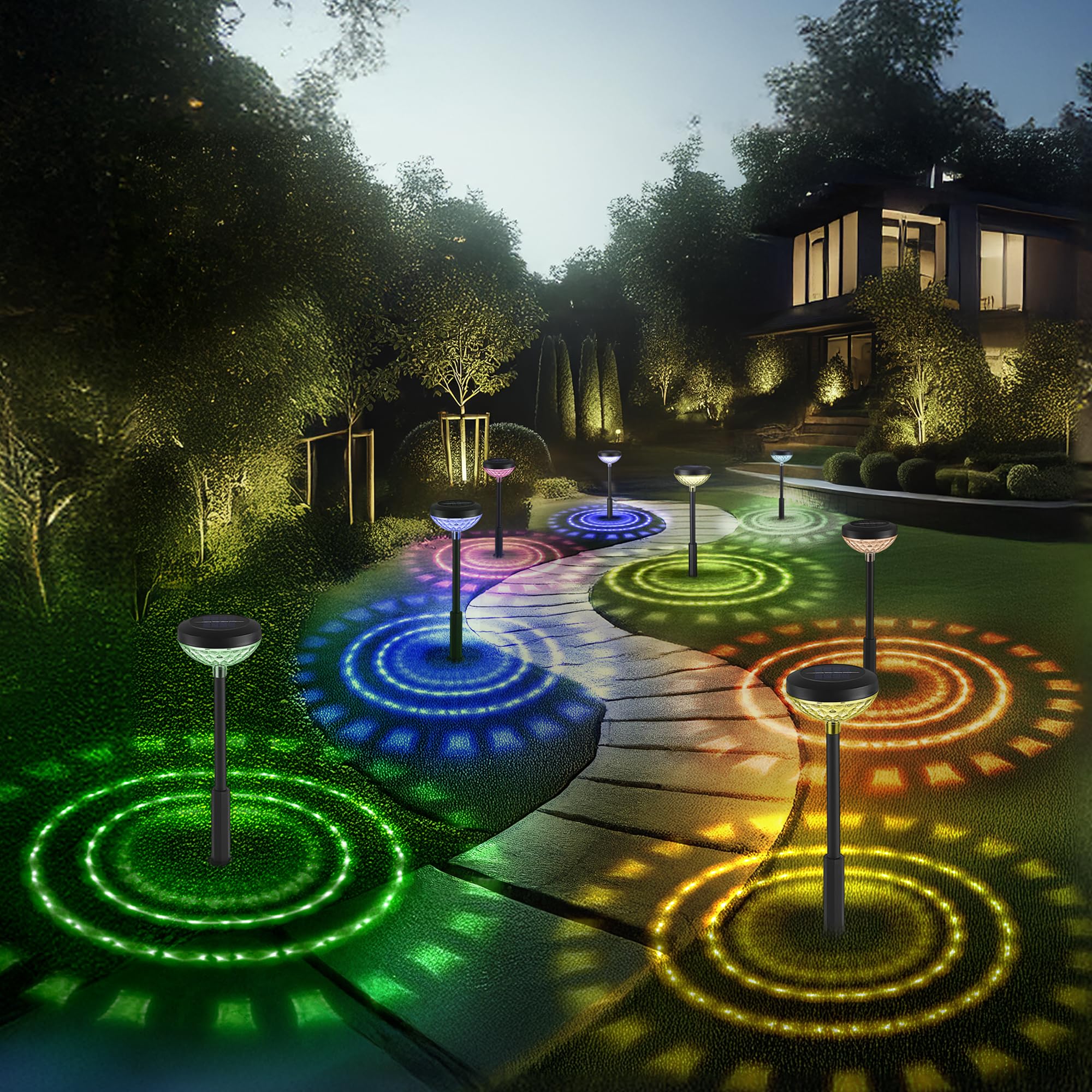 HOODINK 6 Pack Solar Garden Lights, RGB + Warm White LED, Solar