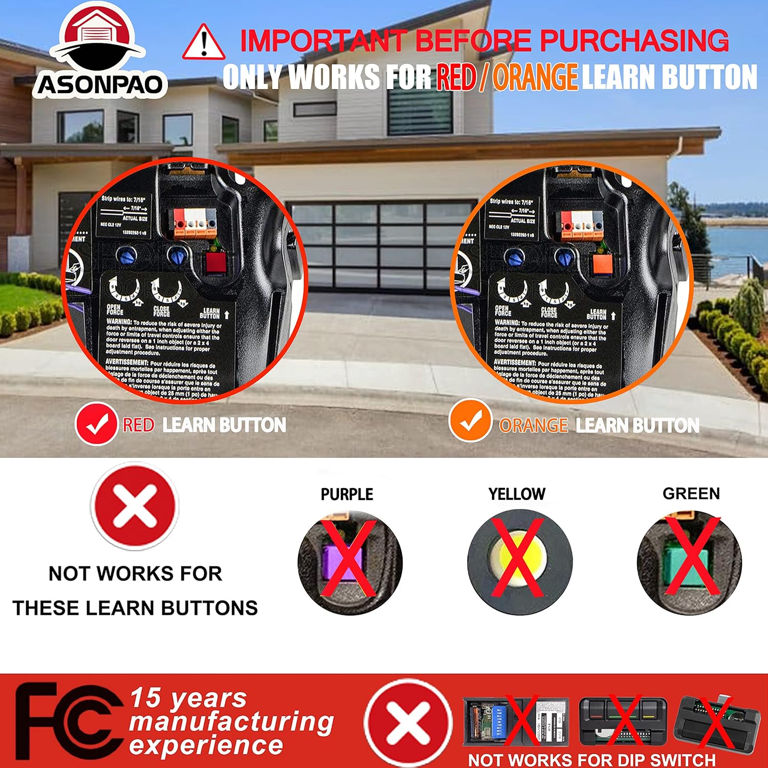 971LM 972LM 950CB Remote Only for a Red or Orange Learn Button of Liftmaster/Chamberlain Garage Door Opener(2Pack)