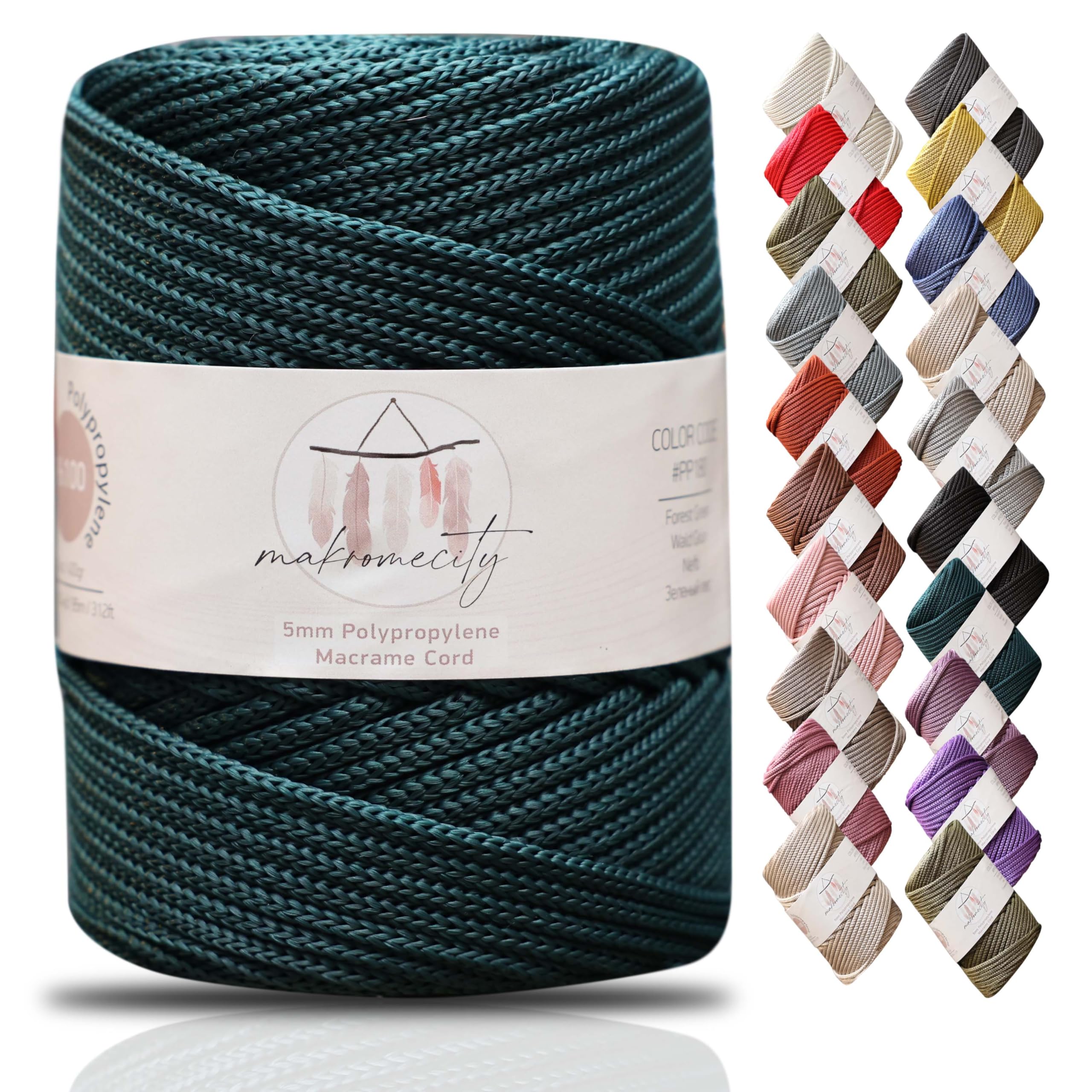 Makromecity, Premium Polyester Macrame Cord 5mm x 104 Yards (311 feet) 5mm Polypropylene Macrame Cord Crochet Macrame Bag Cord Crafts for Wall