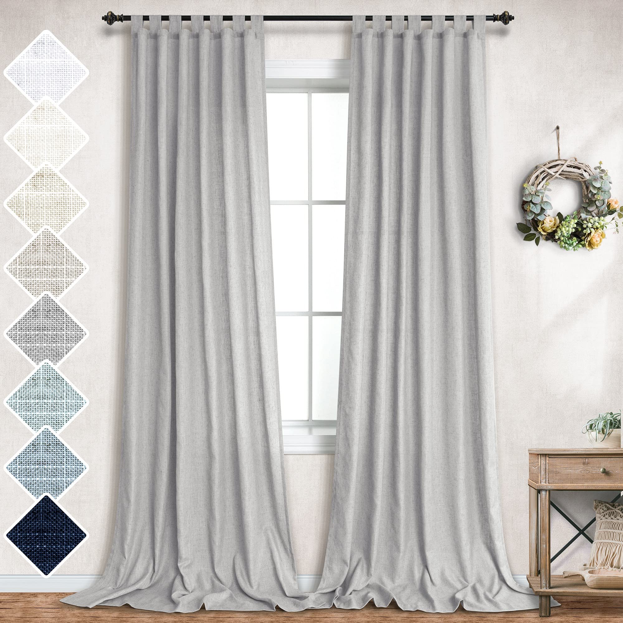 Grey Curtains 108 Inches Long for Living Room 2 Panels Set Tab Top Drape Linen Polyester Blend Light Filtering Semi Sheer Opaque Gray Curtains for Dining Room Bedroom Large Window Extra Long 9 FT Dove