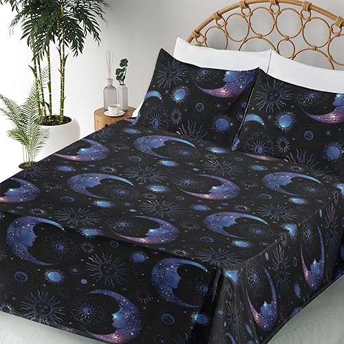 Miniatura 10 de Ambesonne Outer Space Sheet Set, Space Vibe Planet Sketch with Astronaut and Horoscope Signs Pattern, Fitted and Flat Sheet with Pillowcases Bedding