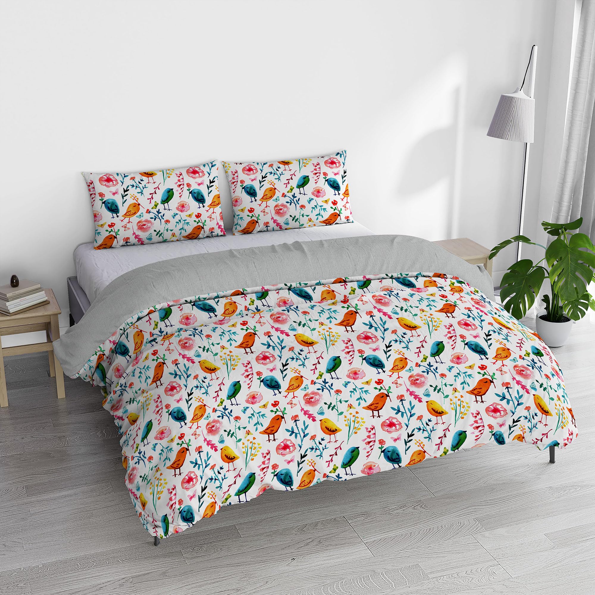 Italian Bed Linen Watercolor Duvet Cover Set with Digital Print, Double, WT 09