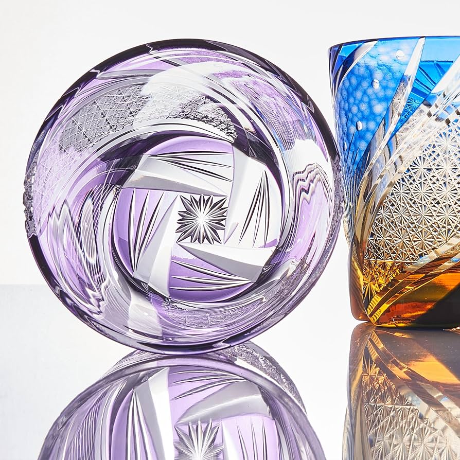 江戸切子クリスタル製黎明・中鉢パープル/アンバー水崎硝子