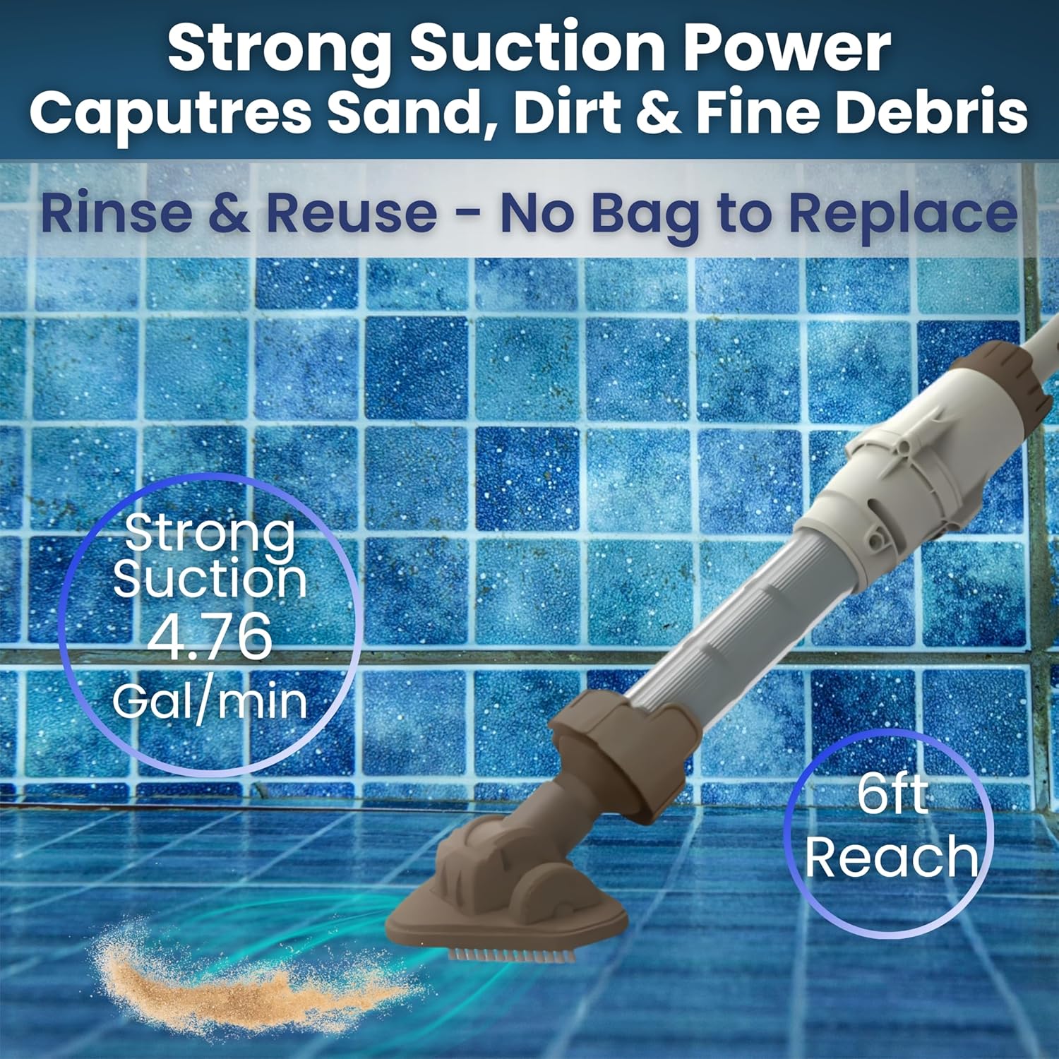 BWT Boreal Cordless Pool & Spa Vacuum, Rechargeable Handheld Stick Vac with Stainless Filter, Pivoting Brush Head & Pole for Spas, Hot Tubs & Above Ground Pools — Compatible with EV01CBX