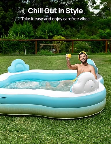 Vista 4 de EVAJOY - Piscina inflable para niños, adultos, piscina sobre el suelo de tamaño familiar con 4 asientos, 4 respaldos, portavasos, para patio