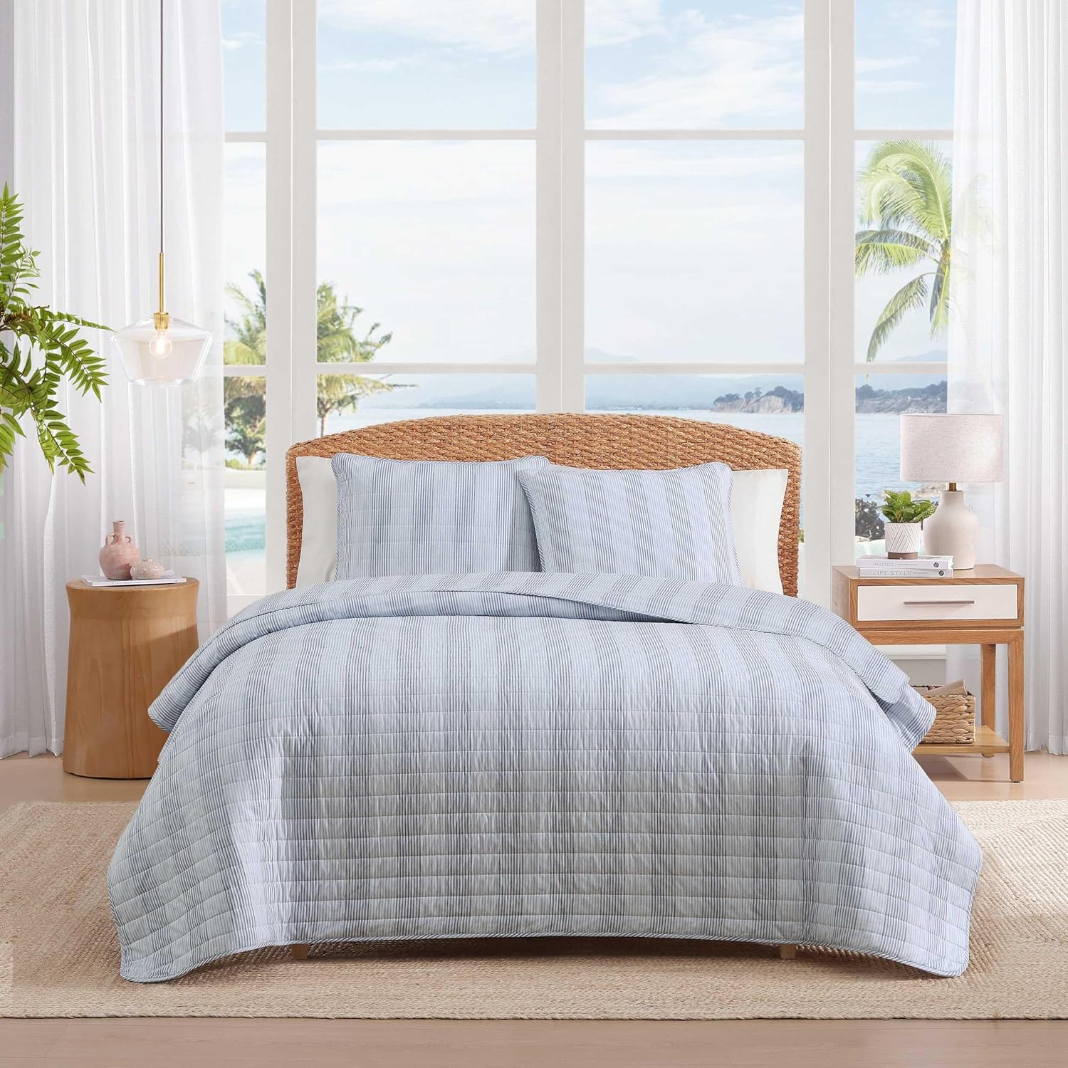 Tommy Bahama - King Quilt Set, 100% Soft Cotton Bed Set for Year Round Comfort, 3 Piece Striped Bedding with Matching Pillowcases (Bahama Weekend Stripe Blue)