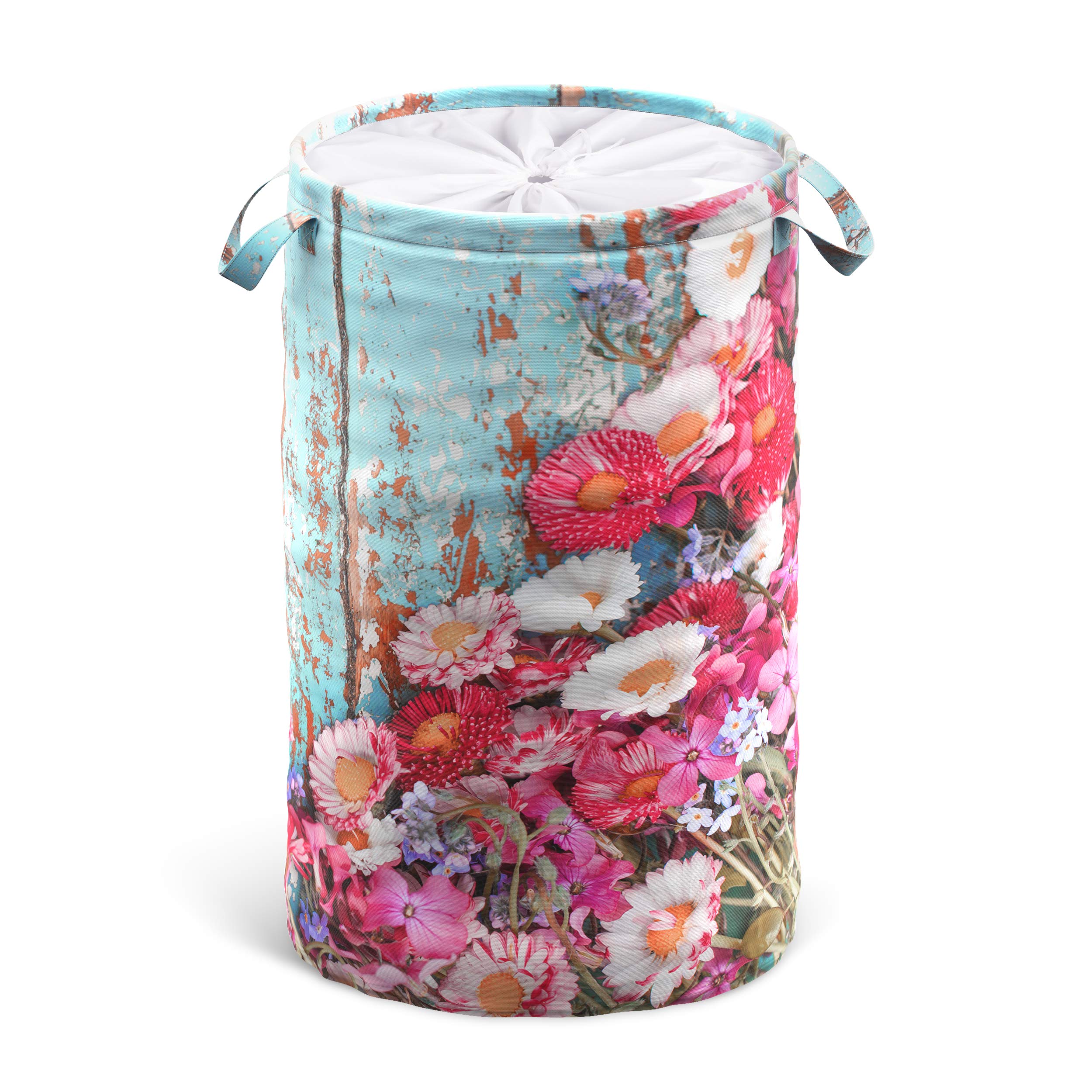 Sanilo Laundry Basket with Lid, Round Storage Container 60 Litres, Foldable Laundry Bin with Handles (Spring)