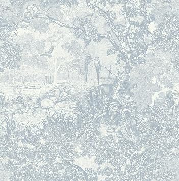 Vintage Wallpaper Peel and Stick Blue Neutral Wallpaper 17.3in x6.56ft Forest Animals Contact Paper for Bedroom Thicken Waterproof Self-Adhesive Wall Paper Removable Renter Friendly Vinyl