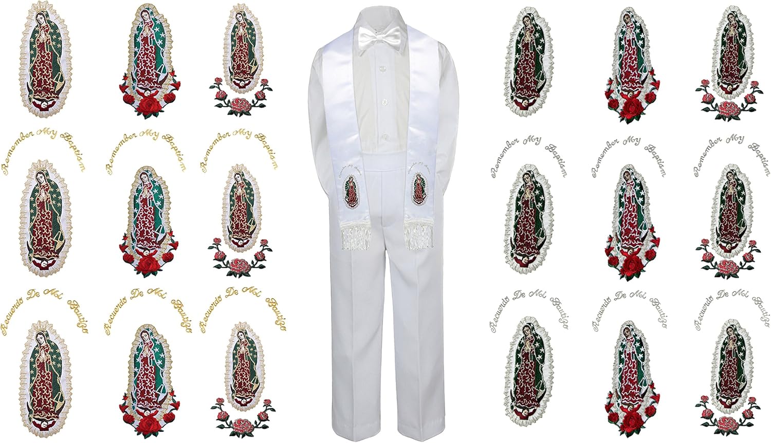 Baby Boy Christening Baptism White Pants Set w/Guadalupe Bow tie & Stole Sm-7