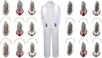 Baby Boy Christening Baptism White Pants Set w/Guadalupe Bow tie & Stole Sm-7