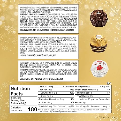 Vista 2 de Ferrero Rocher - Caja de regalo de chocolates, 12 unidades, surtido gourmet prémium, chocolate con leche y avellana, chocolate negro y coco, 4.6