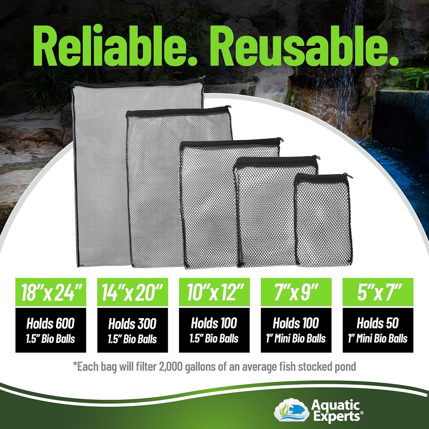Aquatic Experts Mesh Bags for Bio Ball Filter Media - Perfect for Aquarium and Pond Filtration, (3 Pack 14 inches x 20 inches)