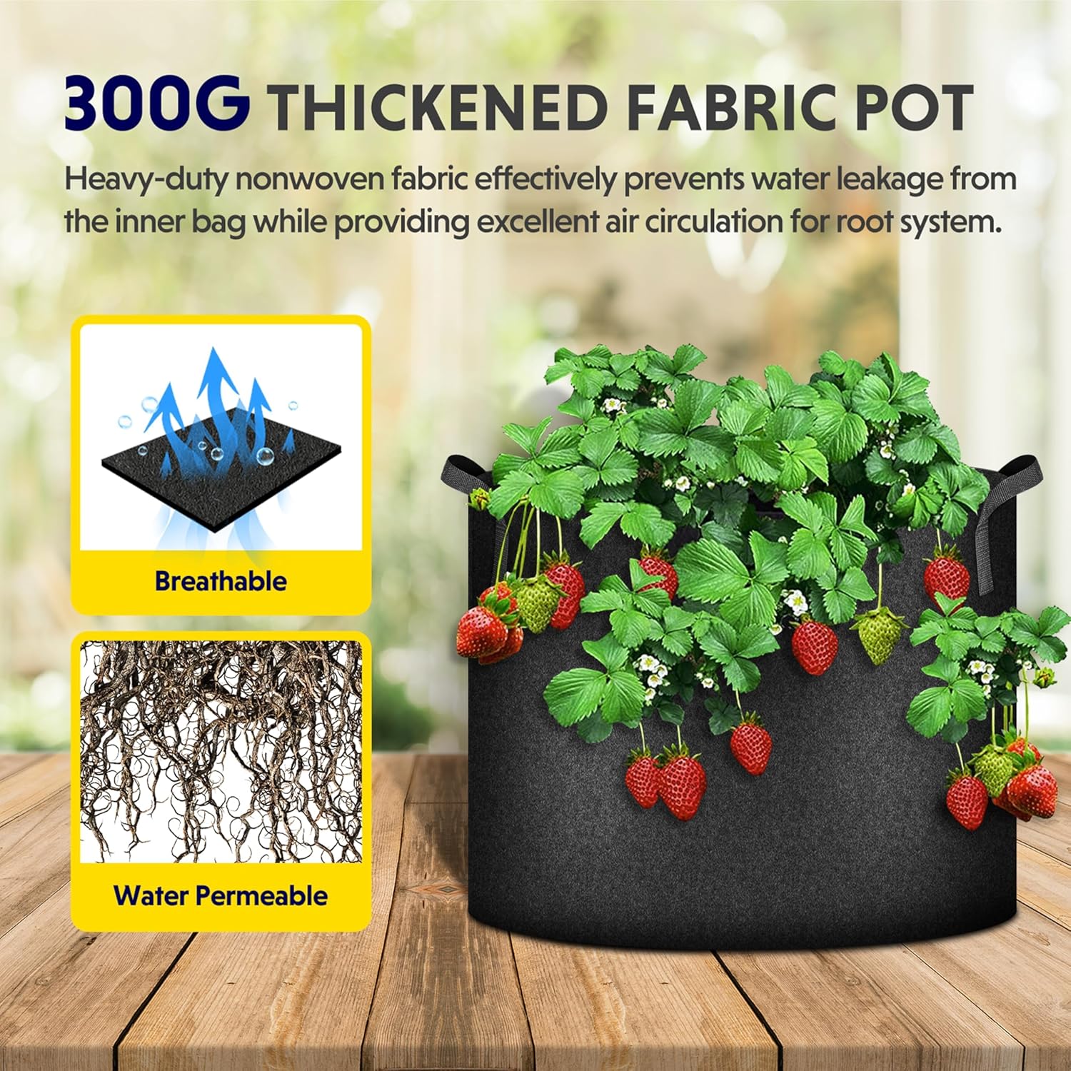 Simple Deluxe 12 Pack 5 Gallon Grow Bags, 300G Vegetable/Flower/Plant Fabric Pots with Handles, Heavy Duty Thickened Nonwoven Planting Bag with 12 Pcs Plant Labels