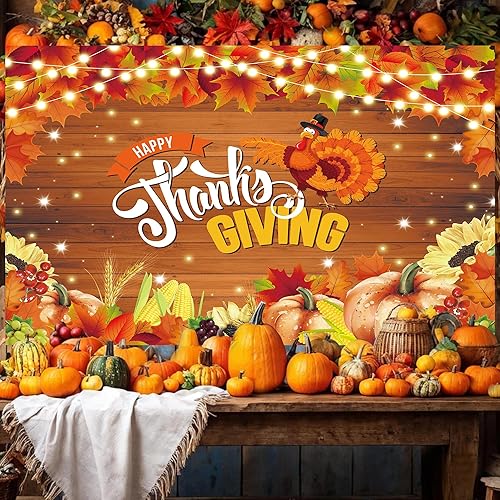 Miniatura 5 de MEHOFOND Telón de fondo para el Día de Acción de Gracias, otoño, otoño, calabaza, cosecha, hojas de arce, pavo agradecido, dar gracias, cartel de
