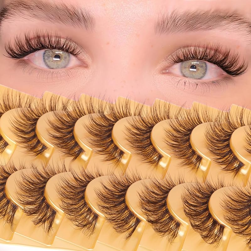 Mavphnee Cílios Postiços Castanhos em Tira com Efeito Cat Eye, Faixa Transparente, Pacote com 8 Pares
