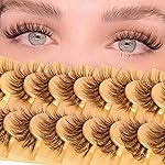 Brown Lashes Strip Natural Looking Cat Eye Eyelashes Wispy Fluffy Clear Band Pack 8 Pairs