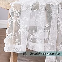 Vista 4 de Cortinas traslúcidas de encaje blanco para dormitorio, 55 x 54 pulgadas, paneles de cortina de encaje con rosas florales francesas duraderas