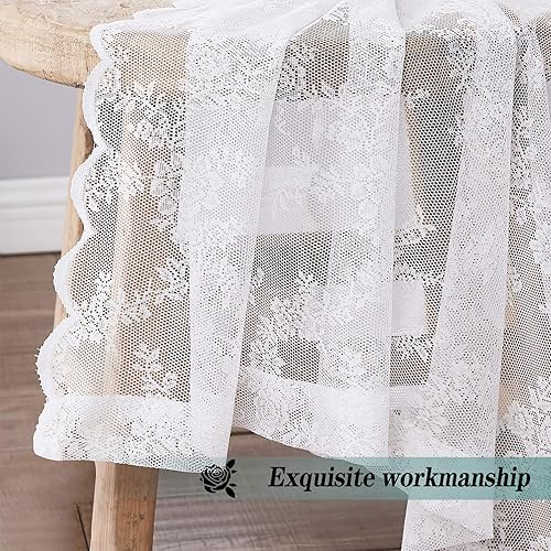 Miniatura 4 de Cortinas traslúcidas de encaje blanco para dormitorio, 55 x 54 pulgadas, paneles de cortina de encaje con rosas florales francesas duraderas,