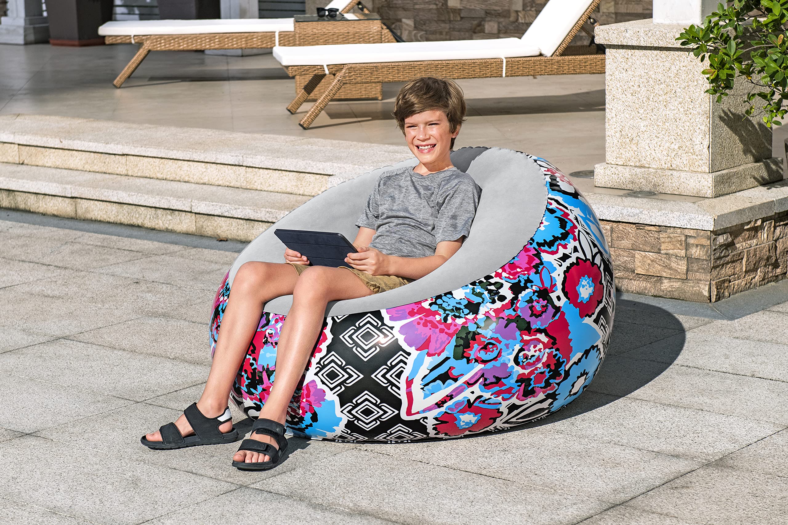 Bestway Inflate A Łóżko Dmuchane, Wielokolorowy, 112 x 112 x 66 cm
