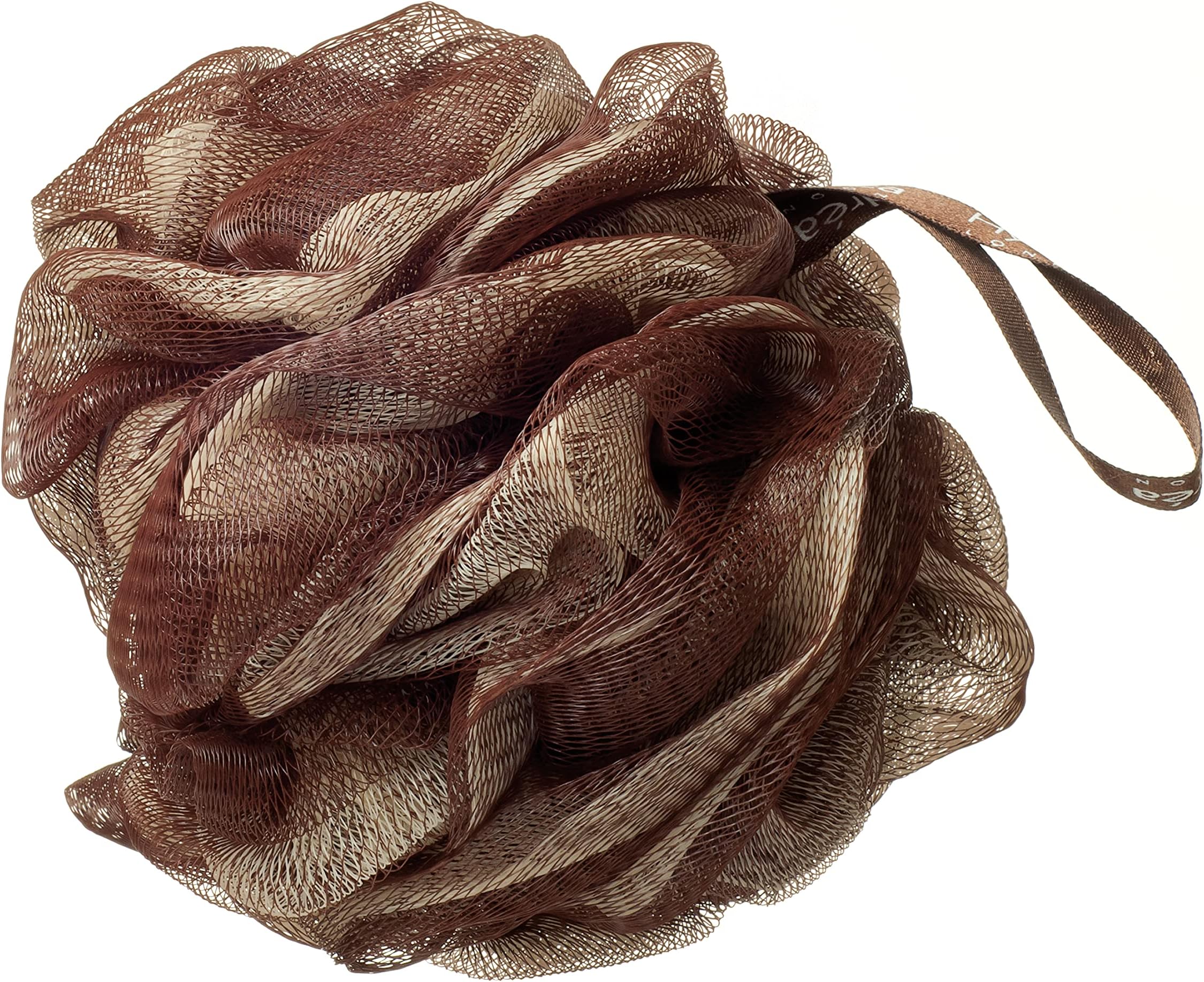 Hydrea London Bath Puff Chocolate and Cream Scrunchie with Wrist Wrap, Large