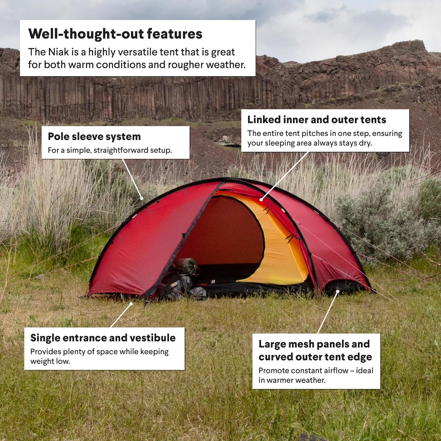 Hilleberg Niak 2 Person 3-Season Backpacking Tent, Lightweight Backpacking Tent for 1–2 People