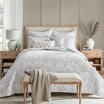 Levtex Home English Forest Natural Reversible Full/Queen Quilt Set 88x92in and 2 Pillow Shams 26x20in - Floral - Taupe Grey - Cotton Full/Queen Size Quilt Bedding Set - Lightweight Soft Pre-Washed