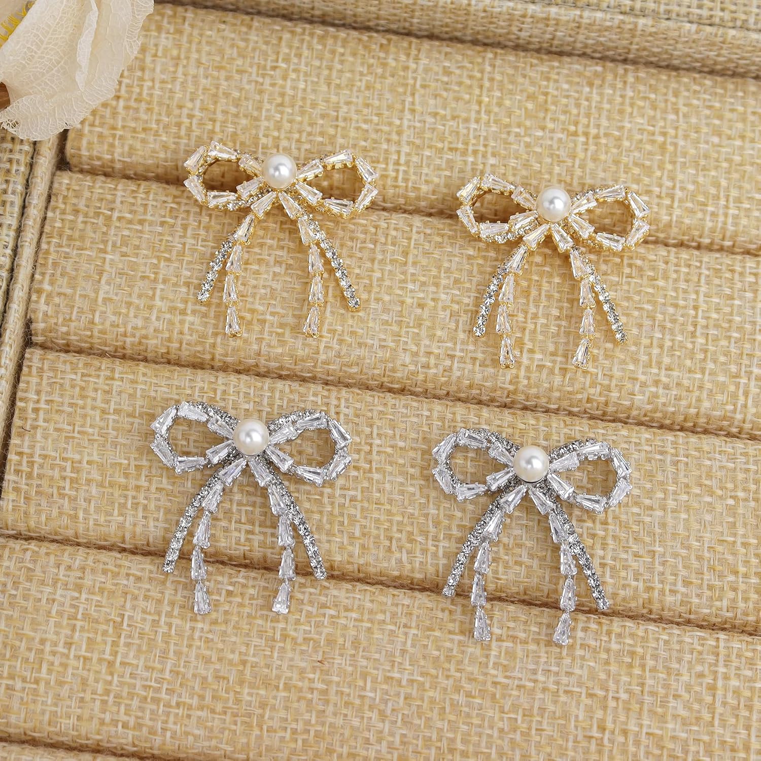 Dainty Rhinestone Pearl Bow Stud Earrings for Women, Statement Fashion Cubic Zirconia Earing Bridal Wedding Prom Gewelry Gift - Image 7