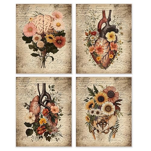 BESERH Flower Anatomy Wall Decor, Vintage Medical Wall Art Prints,