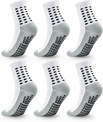 Kids Grip Socks Soccer Boys Football Non Slip Socks Girls Cushioned Athletic Crew Grip Sock Youth 6 Pairs