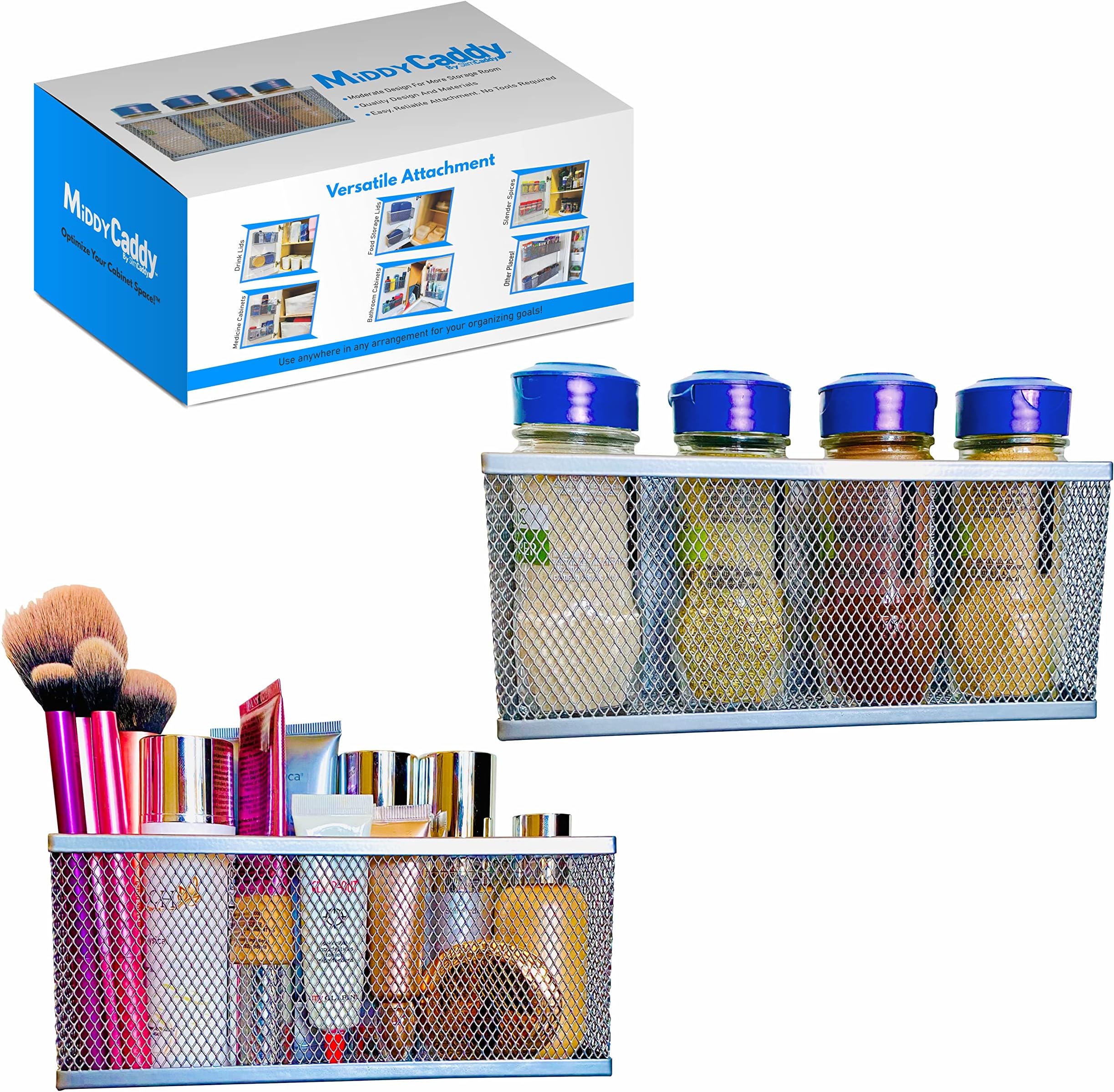 MIDDY CADDY Cabinet Organizer | Optimize Your Cabinet Space | Cabinet Door Organizer | Spice Organizer, Bathroom Accessories, Under Sink Organizers, and More | 2 PK, 8โL x 3.5โH x 2.25โD each