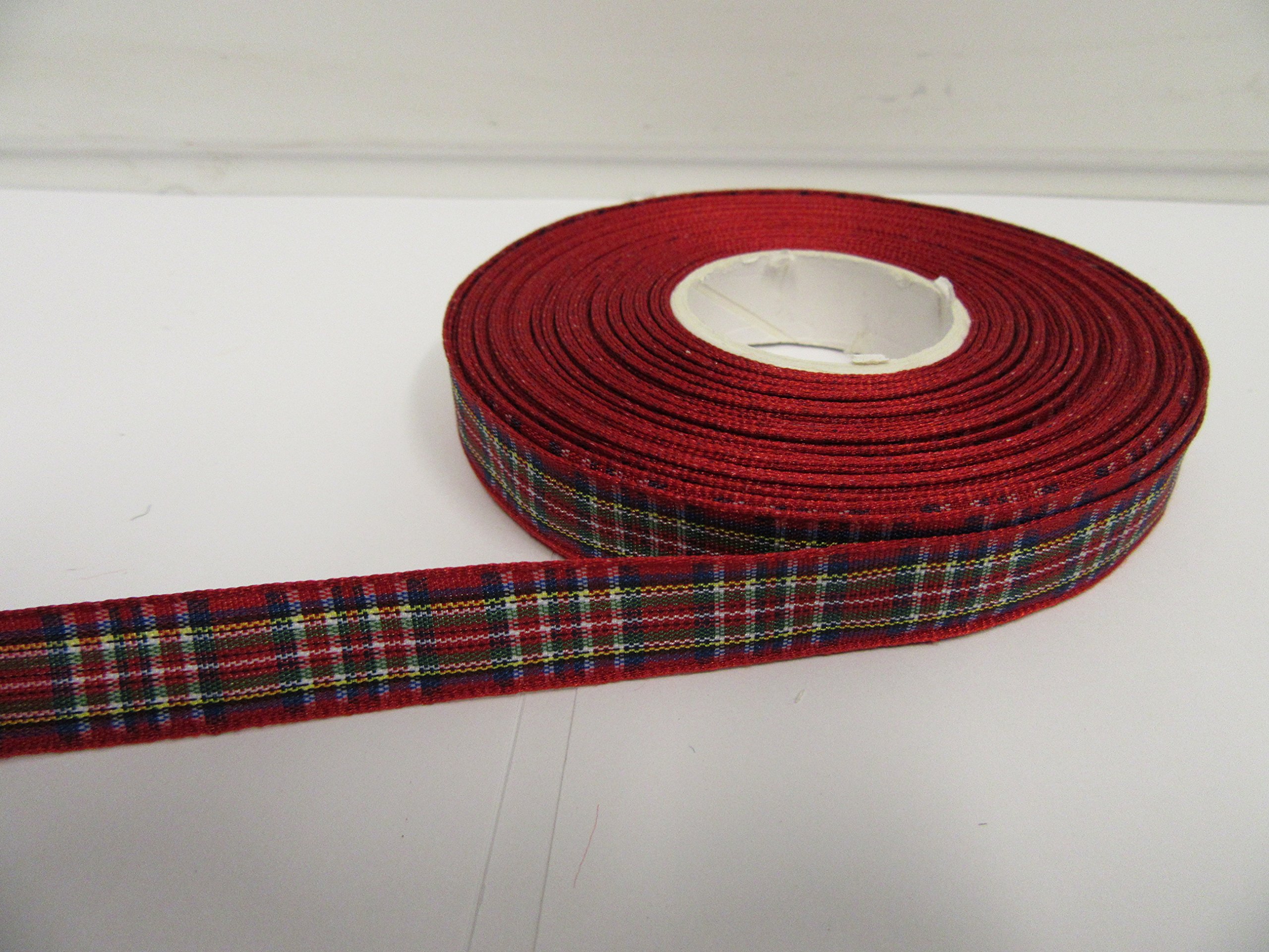 1 Full Roll Reel of 12mm x 25 metres Tartan Ribbon Red Classic Royal Stewart Double Sided 12 mm