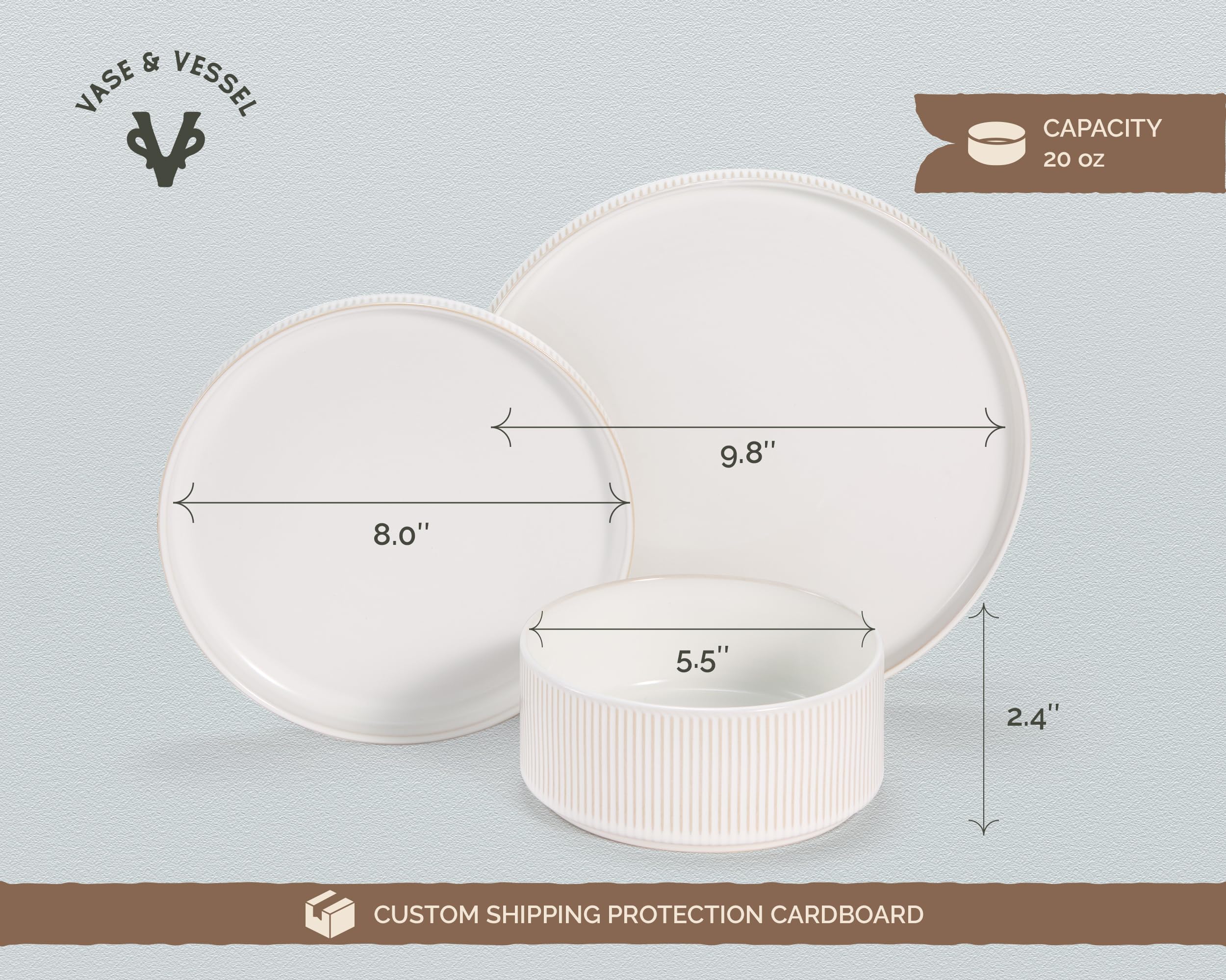 Keramik-Geschirr-Set, von Vase und Gefäß, 12-teiliges Service für 4, 24,9 cm Speiseteller, 20,3 cm Salatteller, 590 ml Schüsseln, Ombré-reaktive Glasur, langlebiges Steingut, Mikrowelle und