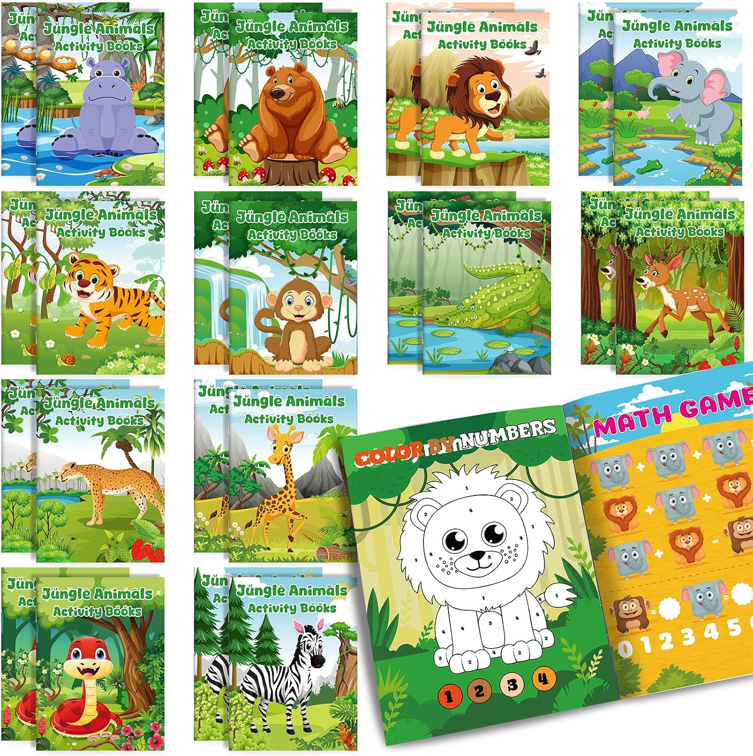 Fullhawl 24 Pcs Jungle Safari Mini Coloring Books Animal Activity Books