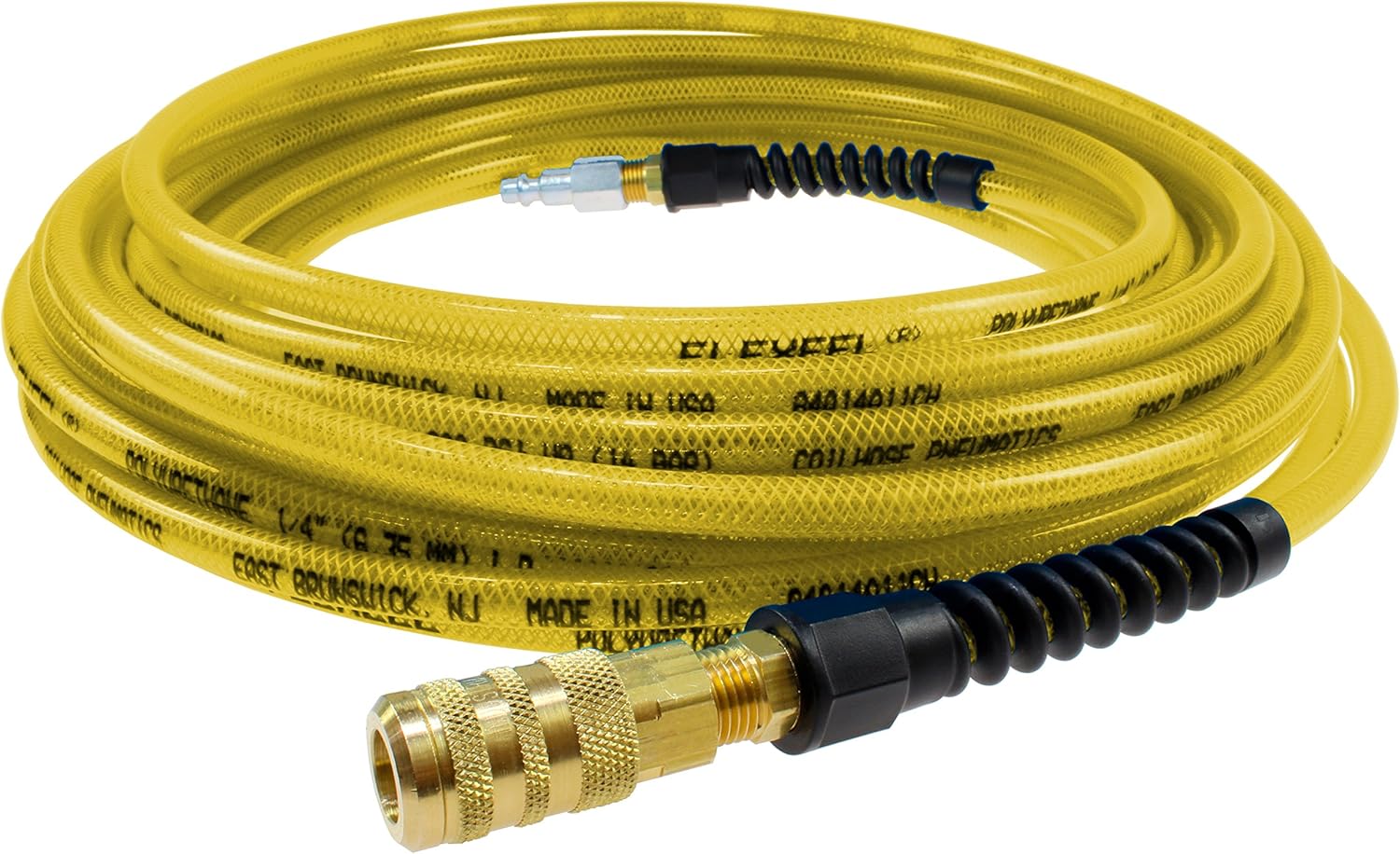 Coilhose Pneumatics PFE5100TYS15X Flexeel Reinforced Polyurethane Air Hose, 5/16" ID, 100' Length with 1/4" Industrial Coupler & Connector, Transparent Yellow
