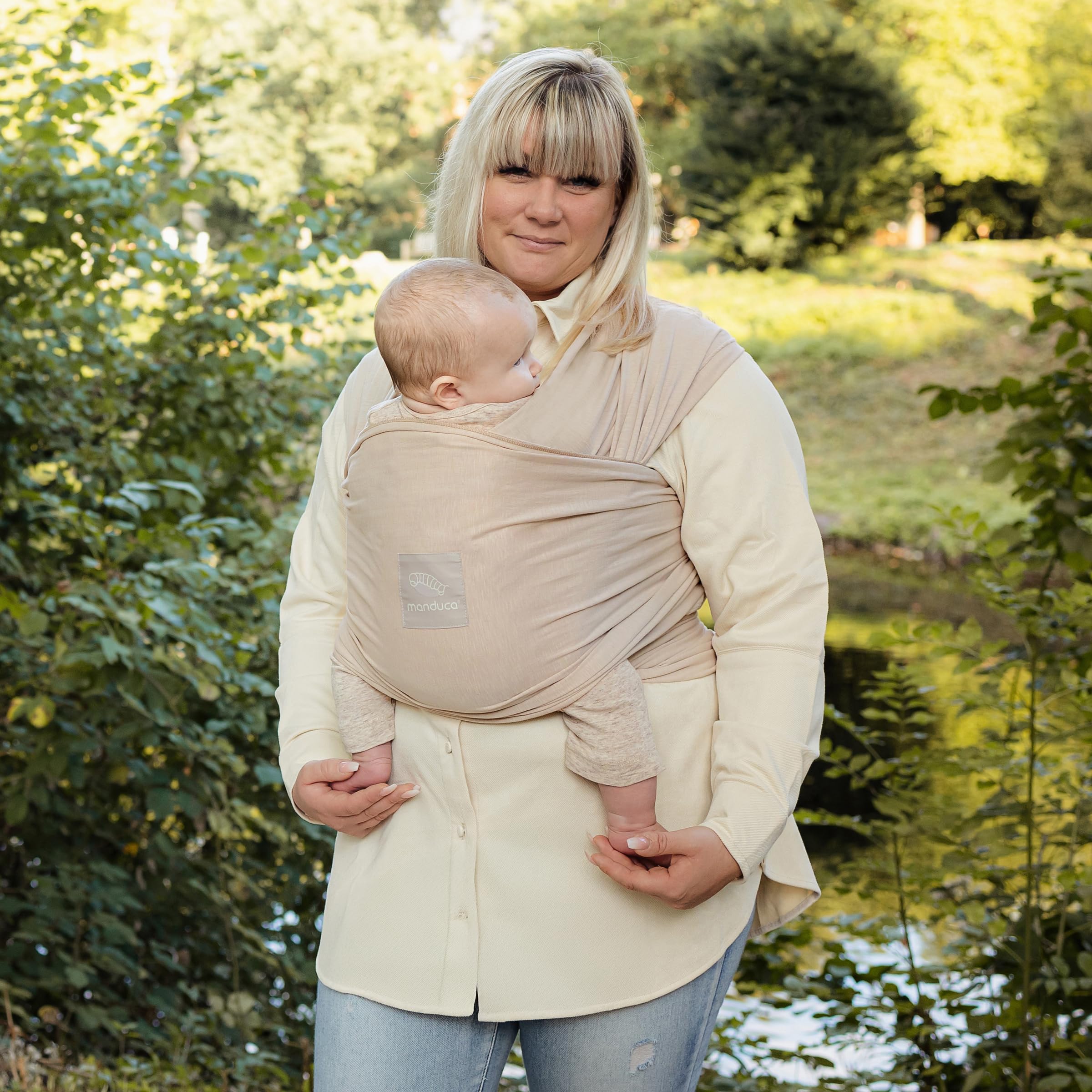 manduca SLING Fular Portabebes Bandolera elástica/Fular Porta-Bebé, Algodón Orgánico, para recién nacidos y niños pequeños (3,5-15kg) - Powder