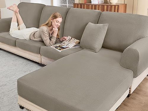 Miniatura 16 de Fundas de Sofá Seccional para Cojines de Sofá Cubierta de Sofá en Forma de L Lavable Suave Fundas de Cojines de Sofá Fundas Elásticas para Sofá con