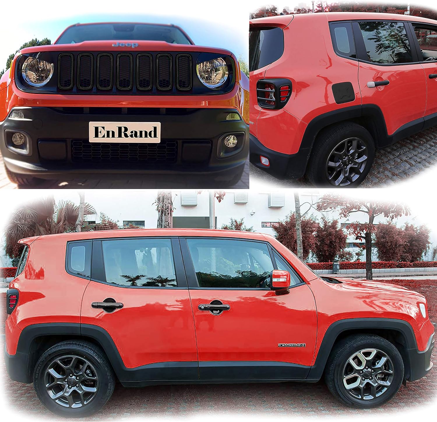 Door Handle Cover,Gas Tank Cover,Tail Light Guard,Front Light Bezel Headlight Cover Trim and Front Grill Grille Inserts for Jeep Renegade-18pcs Black