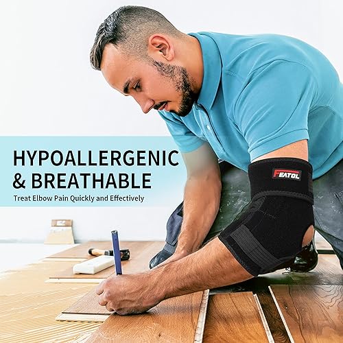 Miniatura 4 de FEATOL Codera para tendinitis y alivio del codo de tenista para hombres y mujeres, codo de golfistas con estabilizador de resorte, manga de
