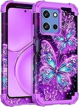 Casetego Compatible with Moto G 5G 2025 Case,Glow in The Dark Three Layer Heavy Duty Sturdy Shockproof Full Protection Rugged Hard PC+Soft TPU Bumper Case,All Purple