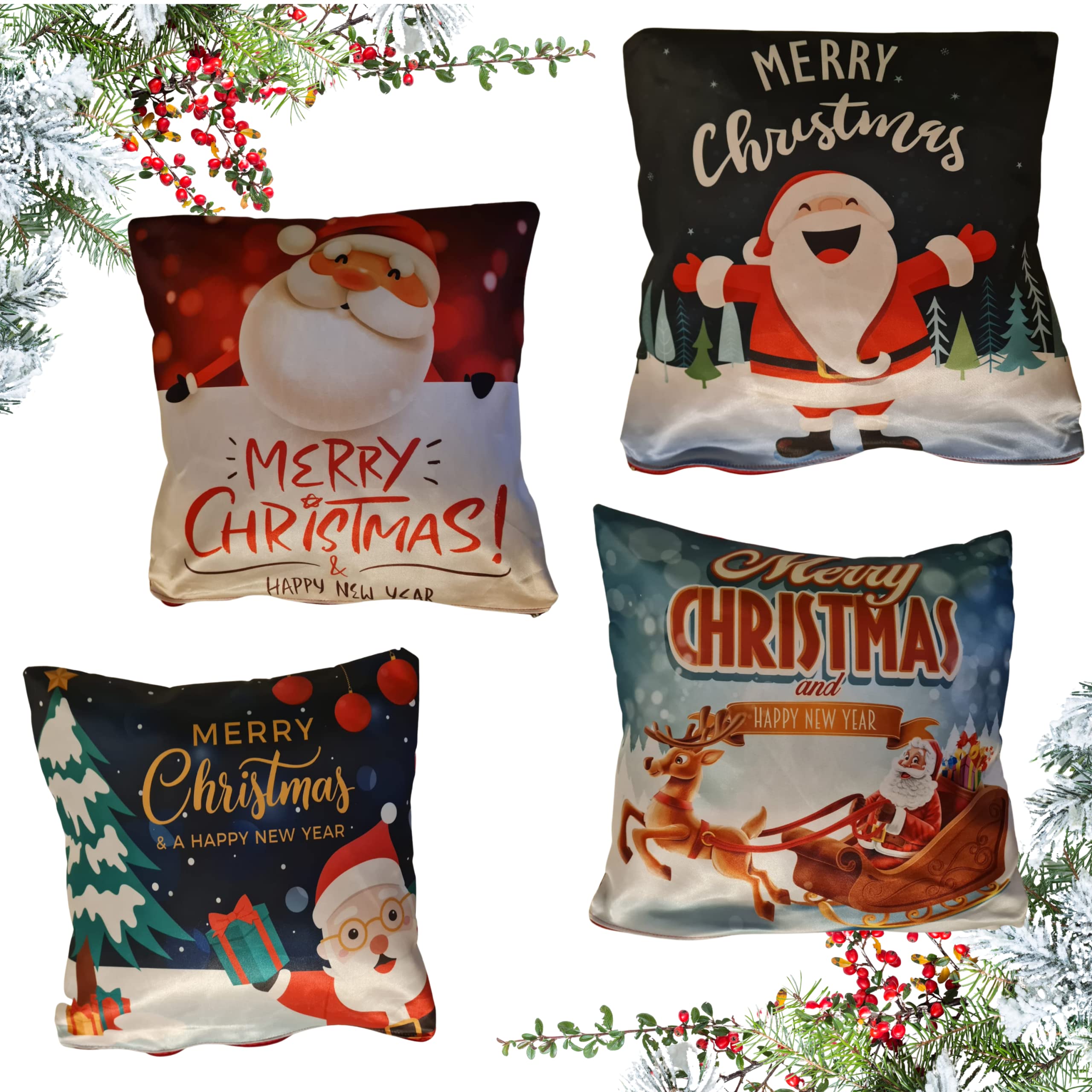 Middle East Bargains Christmas Pillow Cover, 18 x 18 Inches (45 x 45 cm)Cotton Linen Sofa Cushion Cover Case Pillow Zippered Square Pillowcases for Christmas Decorations (1 piece)
