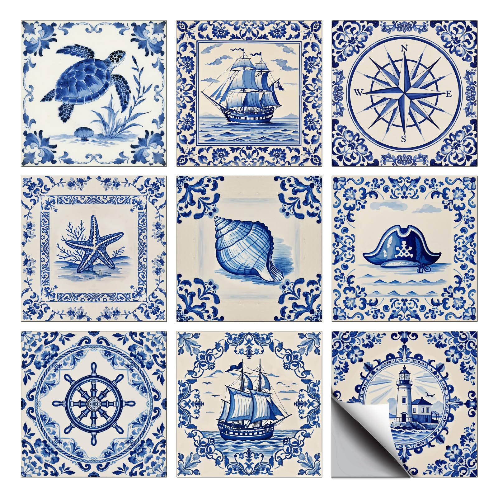 CONCHLERY 72 Pcs Tile Stickers Vintage Boats 4x4 Inch