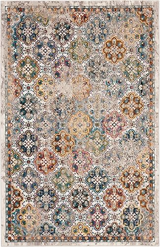 SAFAVIEH Aria Collection - Alfombra de área de 3 x 5 pies, color beige y multicolor, no desprende pelusa y fácil de limpiar, ideal para dormitorio,