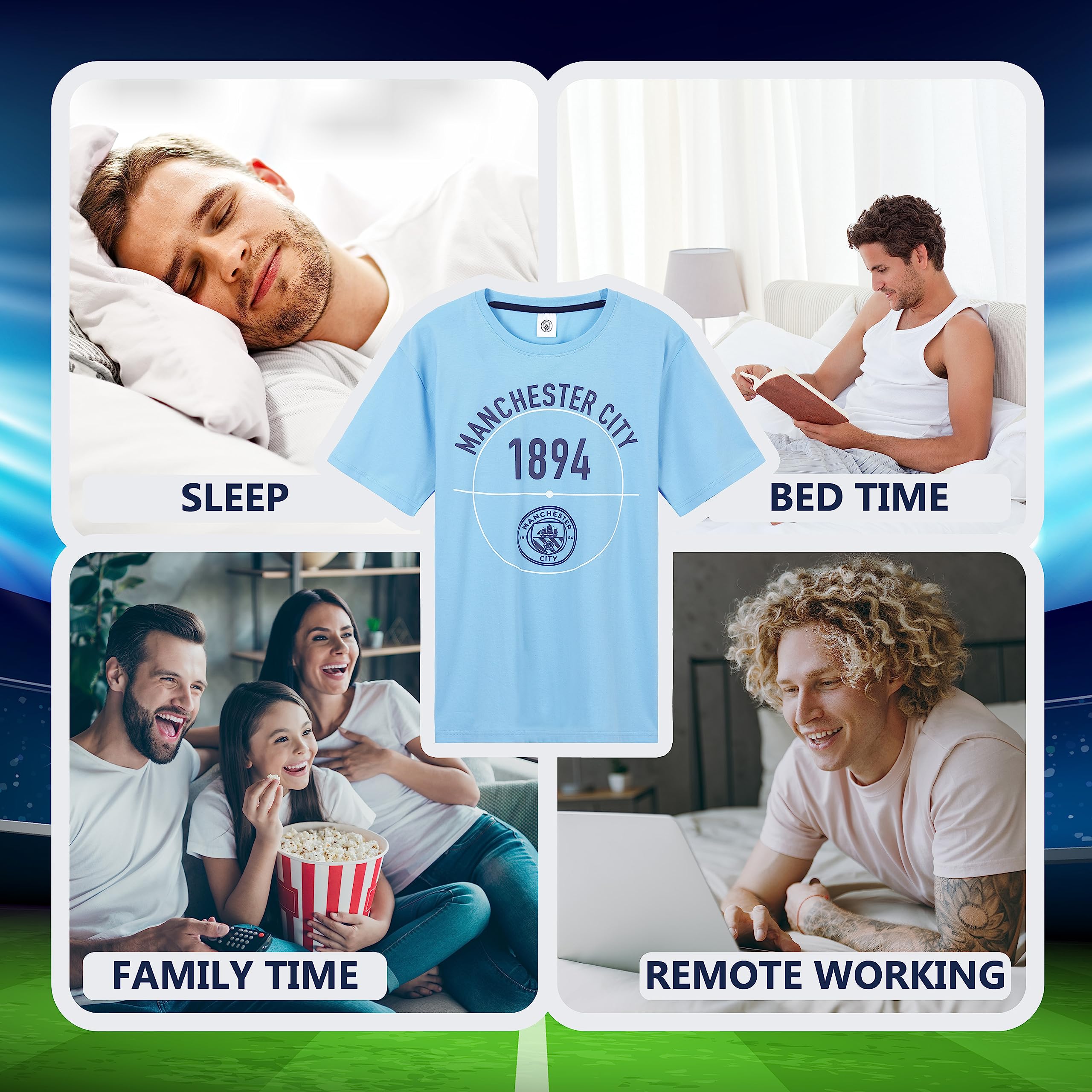Manchester City F.C. Mens Pyjamas Set Short Pjs Nightwear Summer Lounge Set Sleepwear Jammies Football Gifts for Men