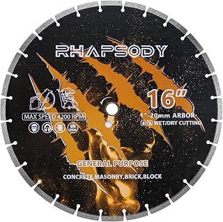 Rhapsody 16 Inch Segmented Diamond Saw Blade for Dry/Wet Cutting Concrete, Brick, Masonry, Block, Paver - 1"-20mm Arbor