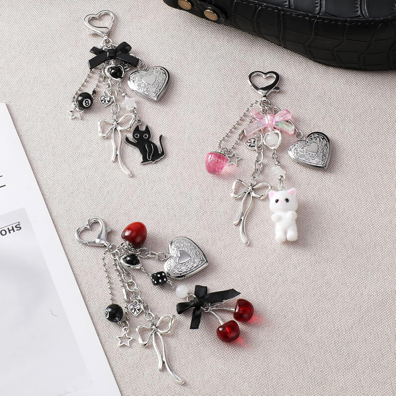 Y2k Aesthetic Silver Keychain Charms - Bag Charm Bowknot Heart Locket Photo Key Chain Accessories for Keys Purse - Image 6