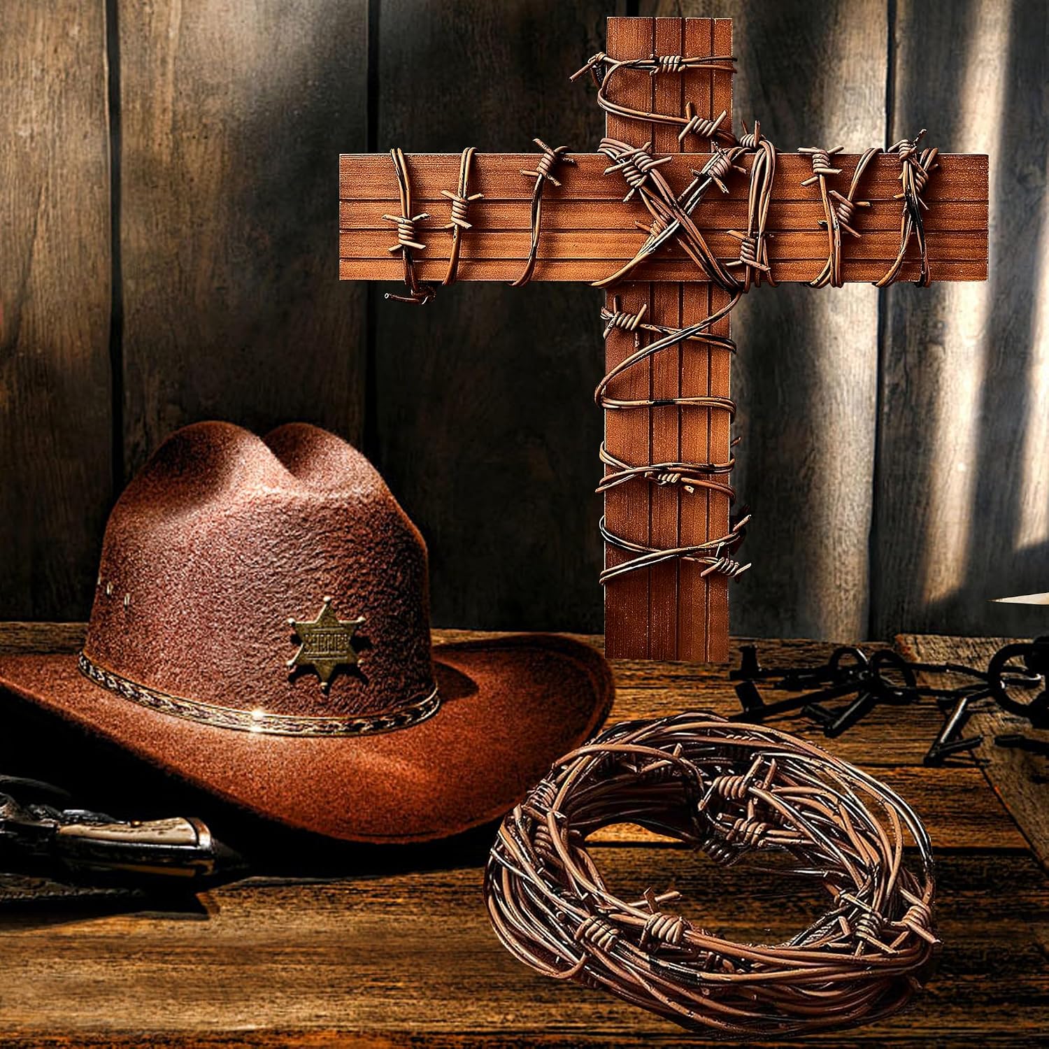 82 Foot Fake Rusted Barbed Wire Decoration 10 Pcs Halloween Plastic Barb Wire Garden Decoration Prop Western Decor Rusty Western Party Decorations for Cowboy Decor Garden Security Fence