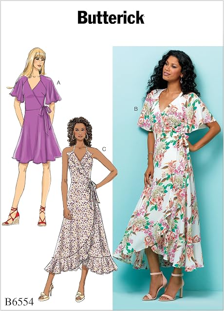 Butterick Patterns 6554 A5 Sizes 6-14 Misses' Wrap Dresses, Tissue, Multi-Colour, 17 x 0.5 x 22 cm
