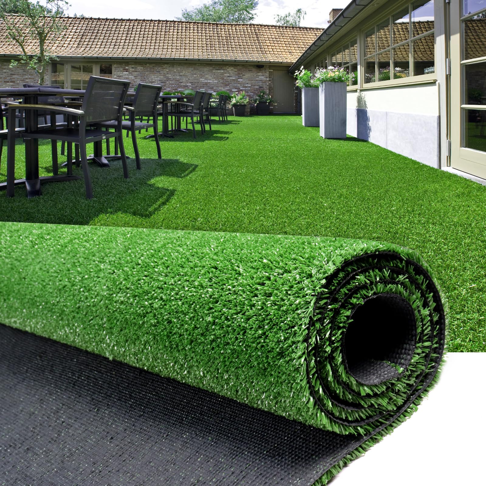 AYOHA Gazon artificiel naturel avec trous de drainage, tapis de gazon synthétique de 10 mm pour terrasse, jardin, pelouse, paysage, balcon, tailles personnalisées disponibles